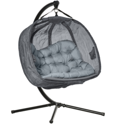 Outsunny 2 Seater Grey Egg Chair with Cushions - thumbnail 2