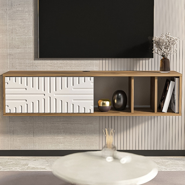 Decorotika 2 Door 2 Shelf Walnut and White Floating TV Unit - image 1