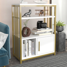 Decorotika Letos White and Gold Single Door 3 Tier Bookcase