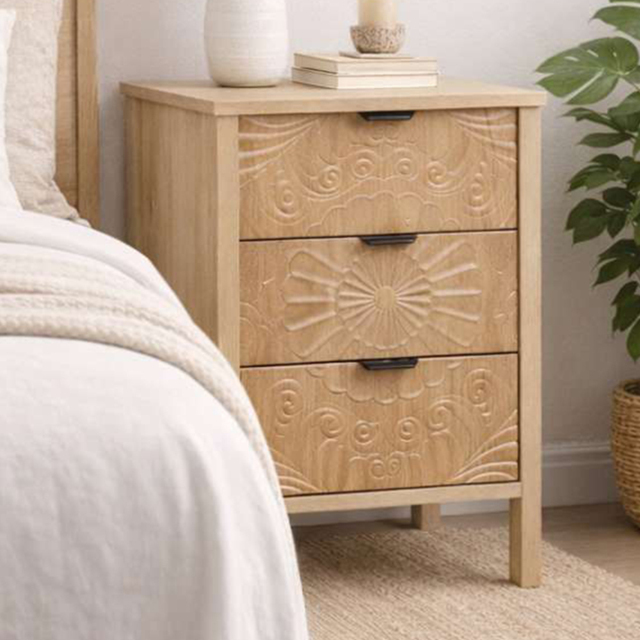 Birlea Lotus Natural 3 Drawer Bedside Table - image 1