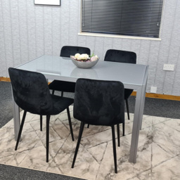 Kosy Koala 4 Seater Glass and Velvet Dining Set Grey and Black