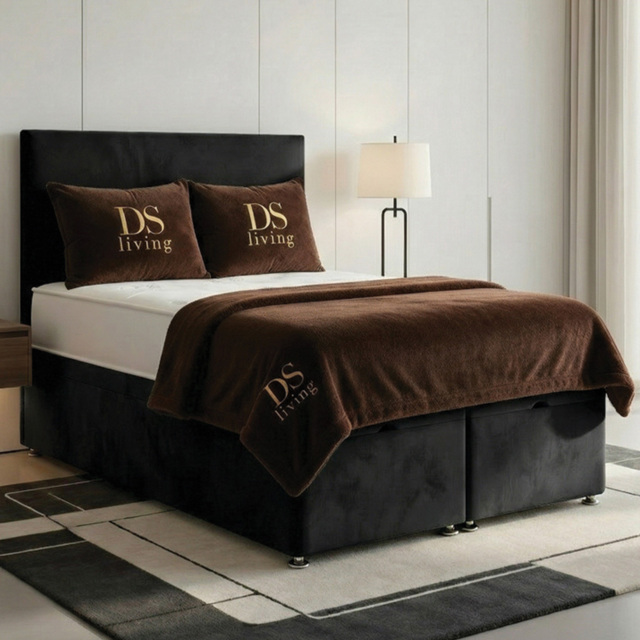 DS Living Prima Double Black Plush Divan Bed - image 1