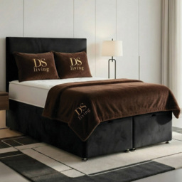 DS Living Prima Double Black Plush Divan Bed - thumbnail 1
