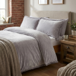 Selena Grey Super King Size Velvet Duvet Set - thumbnail 4