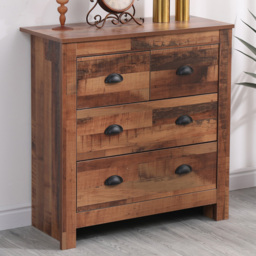 FurnitureHMD Industrial Style Natural 4 Drawer Wooden Chest of Drawers