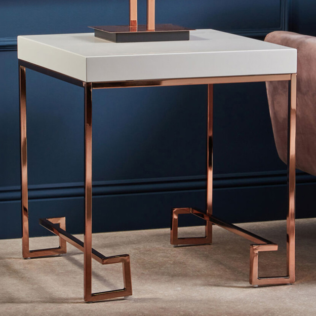 Premier Housewares Allure Rose Gold and White End Table with Angled Legs - image 1