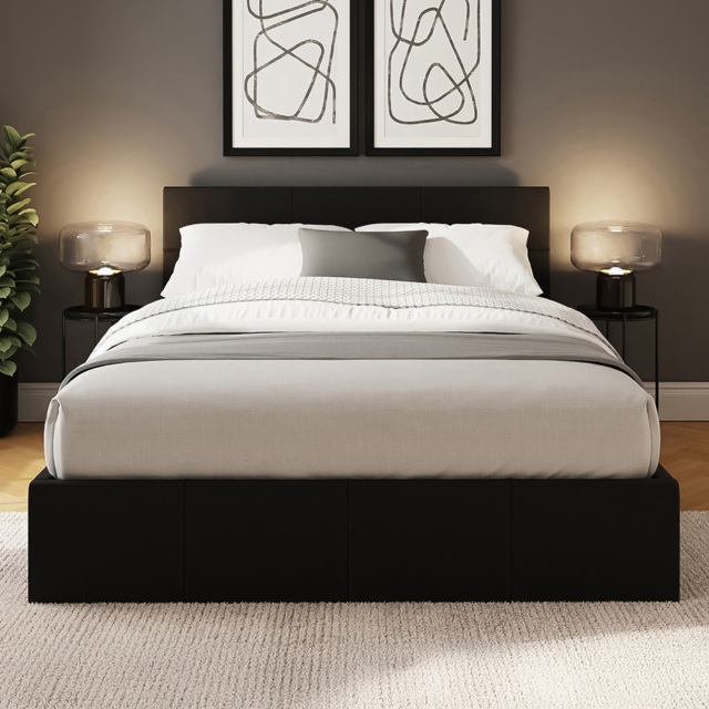 GFW Black Double Faux Leather End Lift Ottoman Bed with Memory Pocket Spring Mattress - image 1