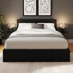 GFW Black Double Faux Leather End Lift Ottoman Bed with Memory Pocket Spring Mattress