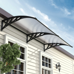 Living and Home Black Window and Door Awning Canopy with Brackets 1.9m - thumbnail 1