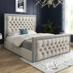Venice Small Double Silver Soft Velvet Upholstered Bed Frame with Glitter Border Headboard