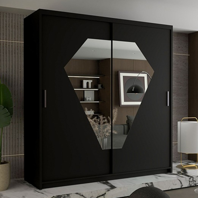 Sliding Wardrobes 4U Diamond Black 2 Door Mirrored Wardrobe - image 1