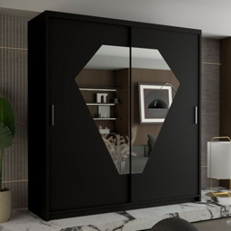 Sliding Wardrobes 4U Diamond Black 2 Door Mirrored Wardrobe