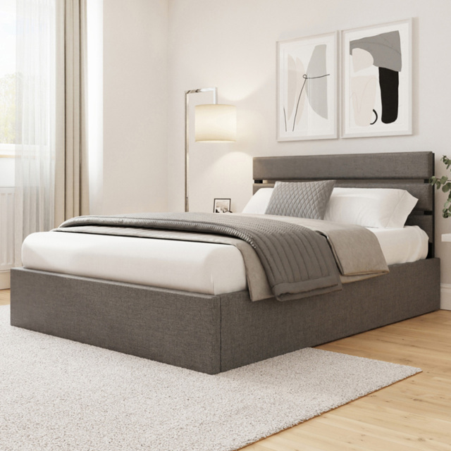 GFW Hudson Grey Small Double End Lift Ottoman Bed with SC Bonnell Mattress - image 1