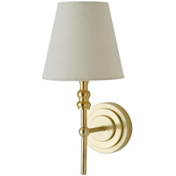 ValueLights Maggie Brushed Gold Candlestick Wall Light with Linen Shade and Bulb