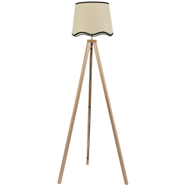 ValueLights Barbro Natural Tripod Floor Lamp with Black Trim Scallop Shade and Bulb - image 1