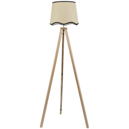 ValueLights Barbro Natural Tripod Floor Lamp with Black Trim Scallop Shade and Bulb