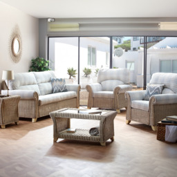 Desser Clifton 5 Seater Natural Rattan Check Fabric Sofa Set