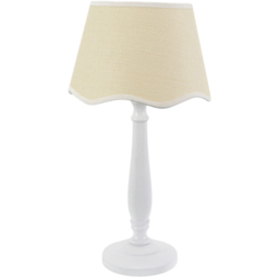 ValueLights Victoria Linen Scallop White Edge Shade White Wood Table Lamp