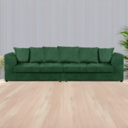 Luxor 4 Seater Green Jumbo Cord Long Sofa with Scatter Back