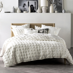Linen House Haze King Size White Tufted Duvet Cover Set