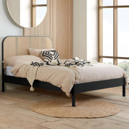 Birlea Margot Super King Size Black Bed with Rattan Headboard