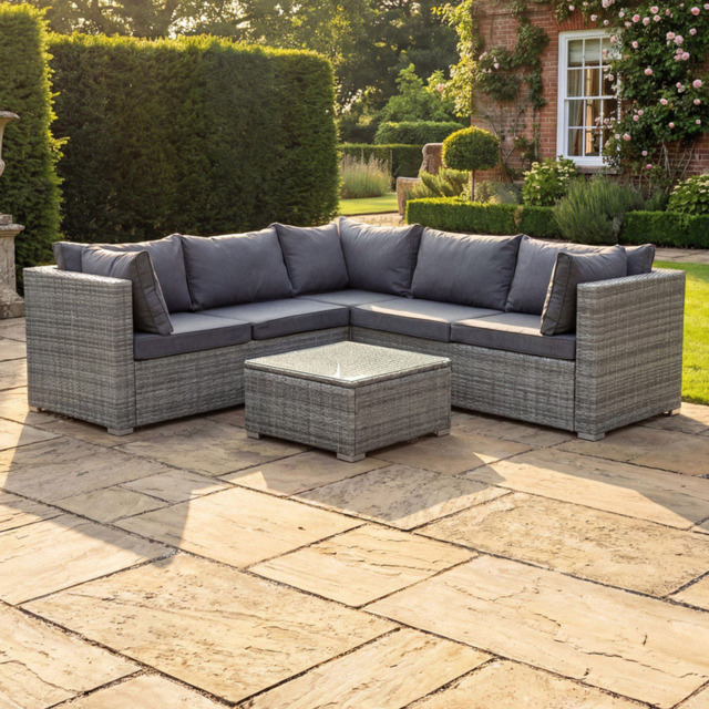 Artemis Home Oliena 5 Seater Grey Rattan L-Shaped Modular Corner Garden Furniture Set - image 1