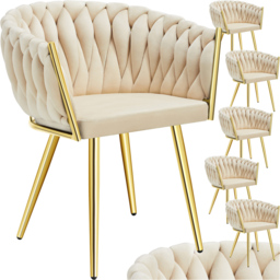 tectake Astano Padded Knot Design Sand and Gold Velvet Dining Chair Set of 6 - thumbnail 2