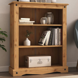 Mews Corona Waxed Pine Mexican Style 3 Shelf Bookcase
