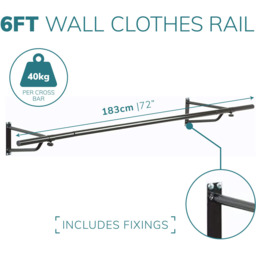 House of Home Black Wall-Mounted Clothes Rail 6ft - thumbnail 4