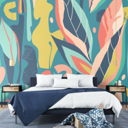 Origin Murals Abstract Leaf Shapes Blue Wall Mural - thumbnail 1