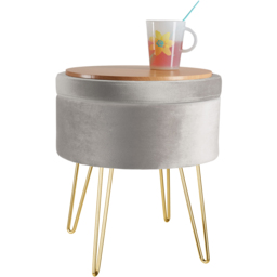 tectake Ava Light Grey Velvet Look Padded Round Stool - thumbnail 4