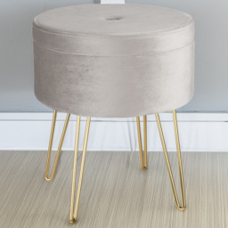 tectake Ava Light Grey Velvet Look Padded Round Stool