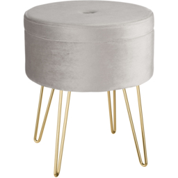 tectake Ava Light Grey Velvet Look Padded Round Stool - thumbnail 2