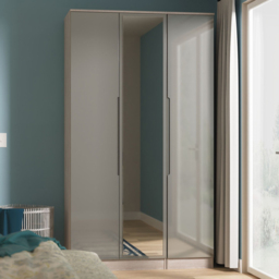 Crowndale Milan Grey Gloss and Grey Oak Tall Triple Wardrobe with Mirror Door Ready Assembled