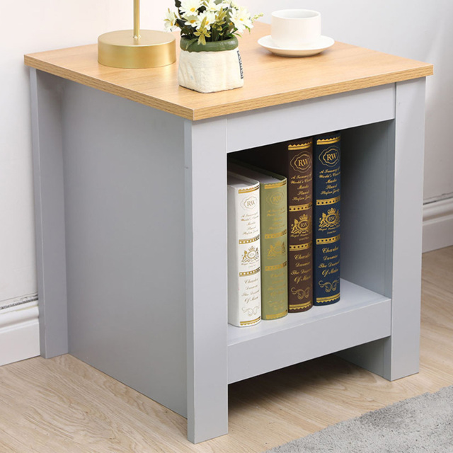 FurnitureHMD Grey and Oak Single Shelf Wooden Side Table - image 1