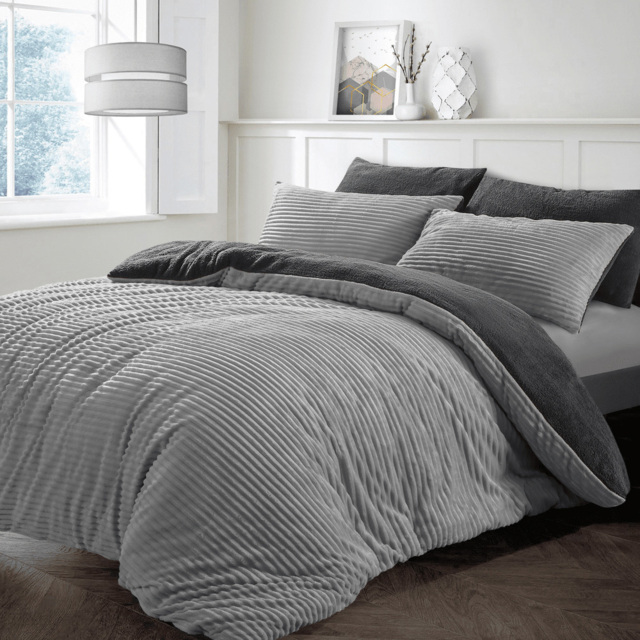 Velosso Super King Size Silver Plush Cord Duvet Set - image 1