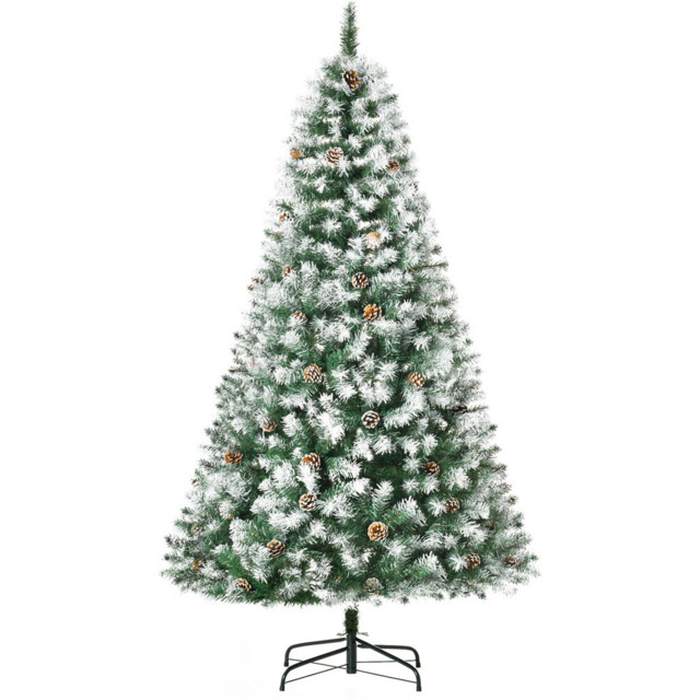 StarBright Automatic Open Green Snow Flocked Artificial Christmas Tree with Pine Cones 6ft - image 1