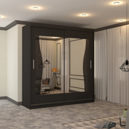 M N Furniture Banton 2 Door Black Curved Mirrored Sliding Wardrobe 180cm - thumbnail 4
