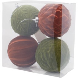 Amber Charm Flocked Velvet Coating Red and Green Bauble 4 Pack - thumbnail 2