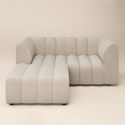 SOLACE+CO Halle Beige Chenille 2 Seater Sofa with Footstool - thumbnail 3