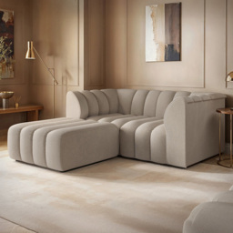 SOLACE+CO Halle Beige Chenille 2 Seater Sofa with Footstool