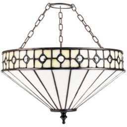 Happy Homewares Opal White Tiffany Glass Ceiling Pendant Shade with Small Circular Clear Beads