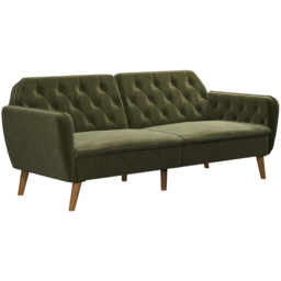 Novogratz Tallulah 3 Seater Green Velvet Memory Foam Futon - thumbnail 2