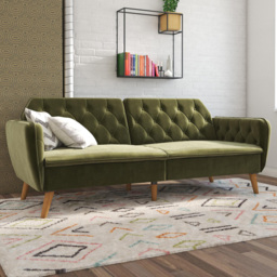 Novogratz Tallulah 3 Seater Green Velvet Memory Foam Futon