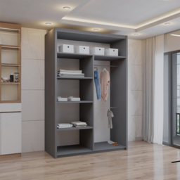 Sliding Wardrobes 4U Chicago Grey 2 Door Mirror Wardrobe with Adjustable Shelves and Hanging Rails - thumbnail 2