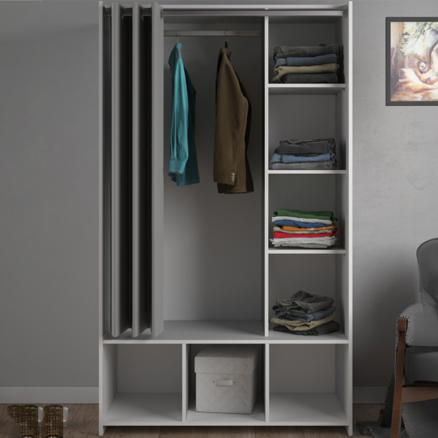 Florence Uppsala 7 Shelf White Open Wardrobe with Grey Textile Curtain - image 1