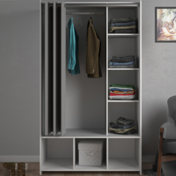 Florence Uppsala 7 Shelf White Open Wardrobe with Grey Textile Curtain - thumbnail 1