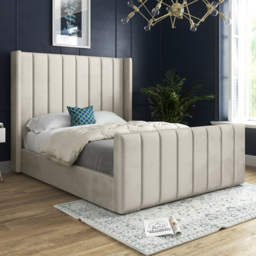 Romano Small Single Silver Soft Velvet Upholstered Bed Frame with Straight Winged Headboard