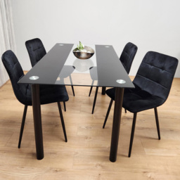 Portland Glass 4 Seater Velvet Dining Set Black