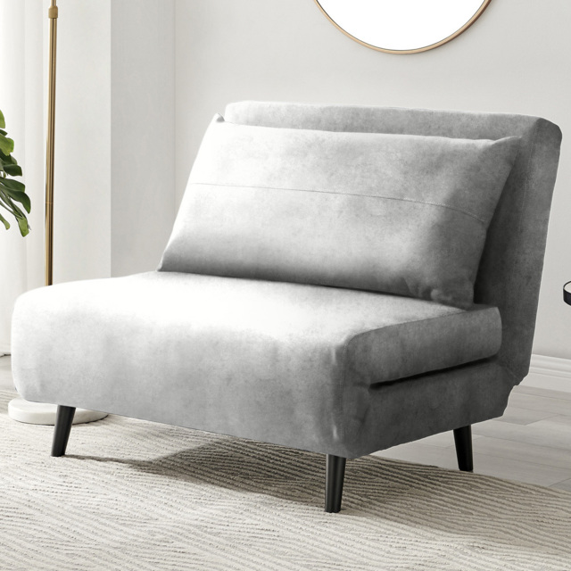 Furniturebox Billie Single Seater Grey Velvet Sofa Bed - image 1